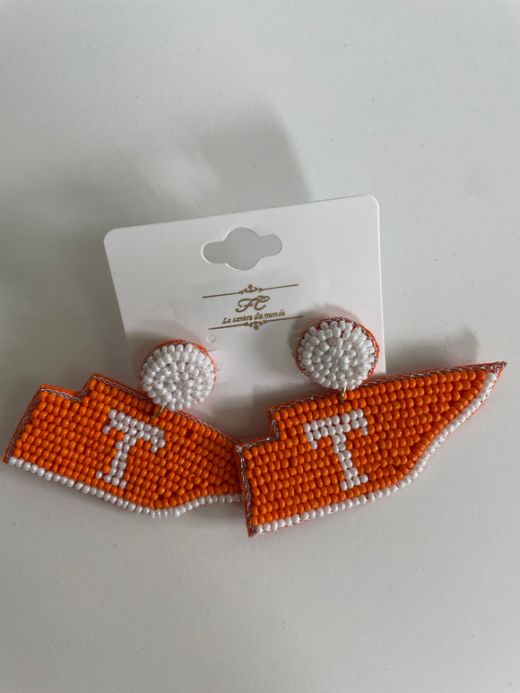 beaded TN state orange and white earrings