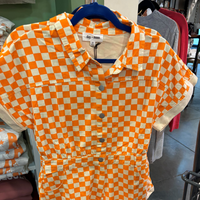 Orange & White Checkered Romper