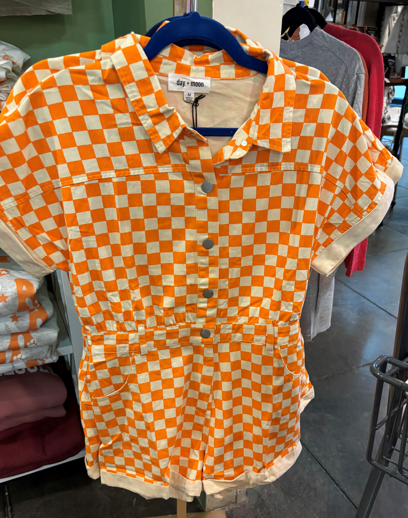 Orange & White Checkered Romper