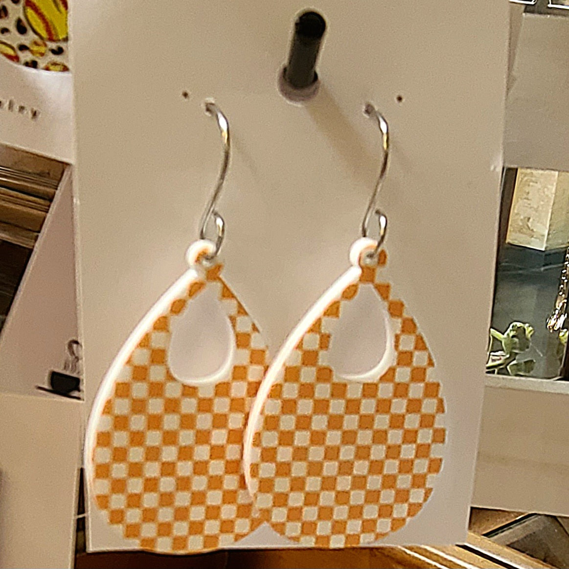 Orange & White Checkered Earrings