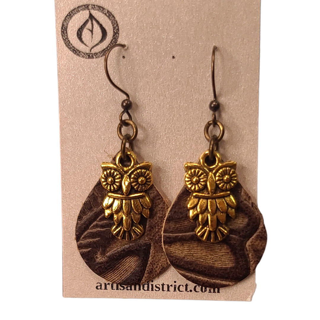 Owl & Leather Earrings