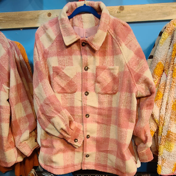 Pink and White Flannel Shacket