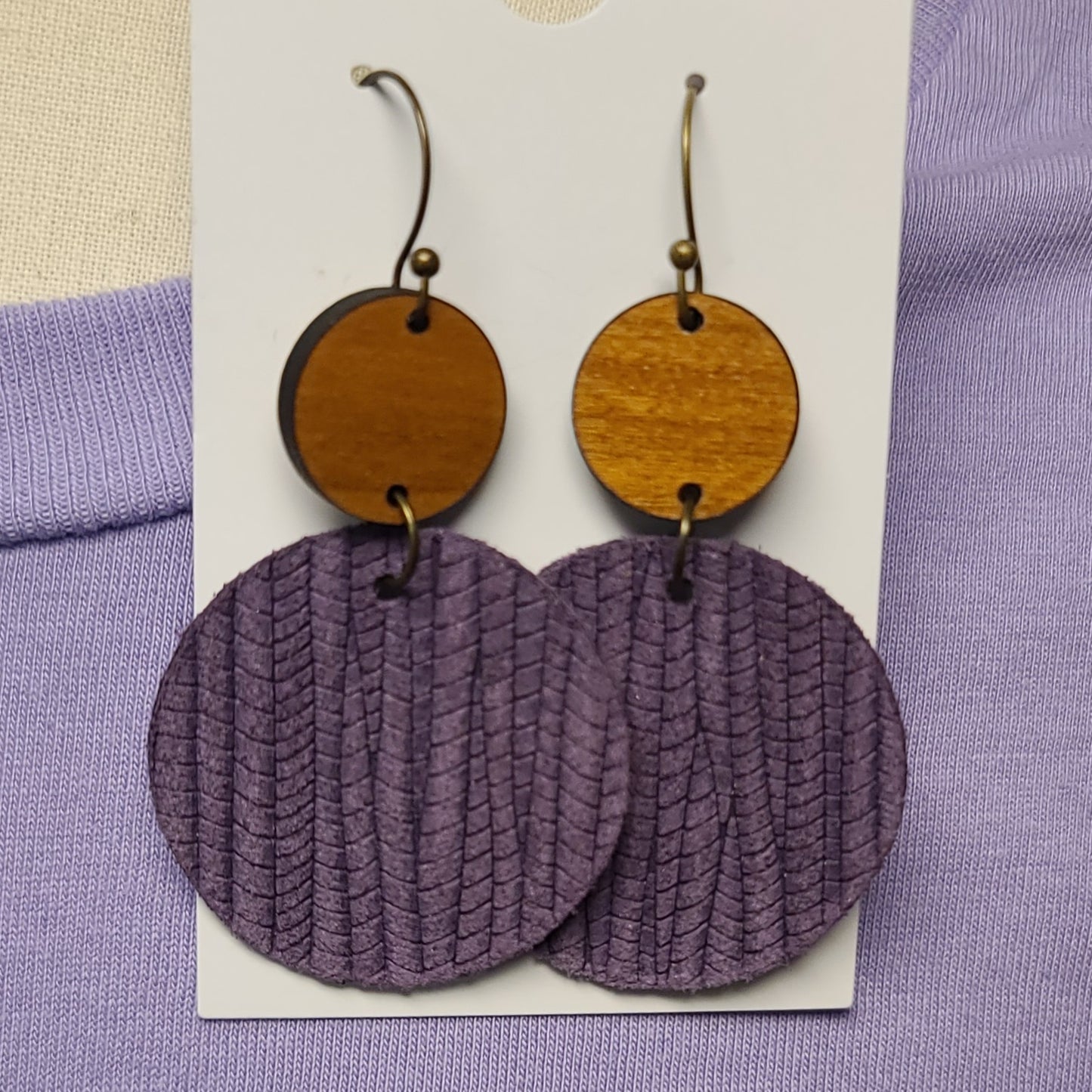 Purple Embossed Leather Earrings