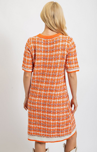 Orange & White Tweed Sweater Dress