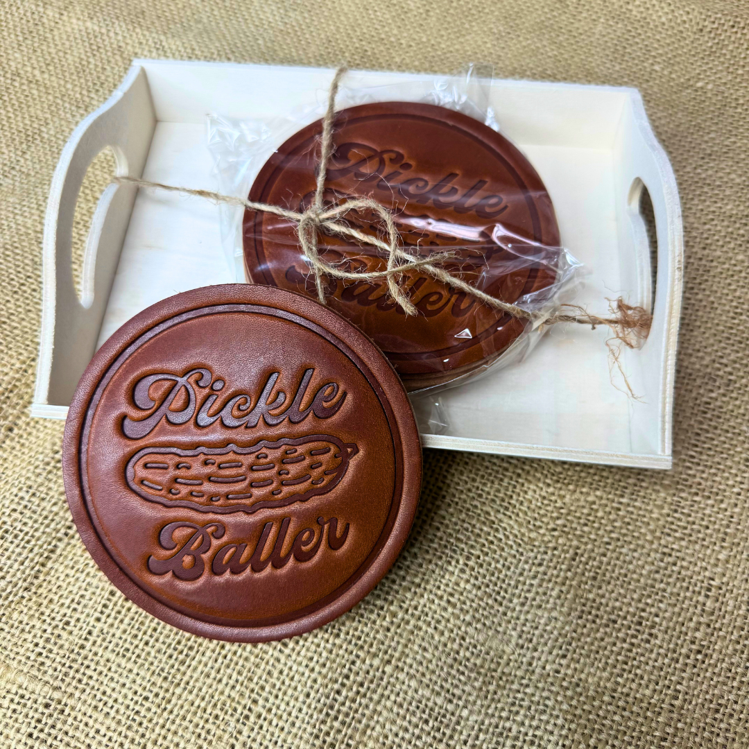 "Pickle Baller" Leather Coaster / Set