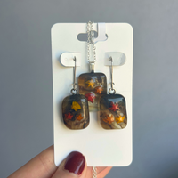 Fall Leaves Glass Necklace and Earring Set