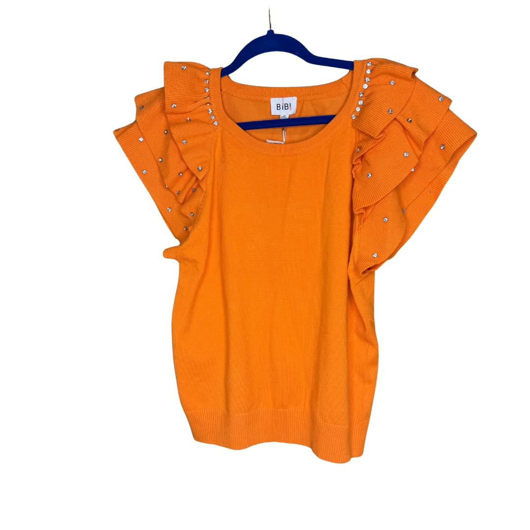 Orange ruffle blouse with diamond detail