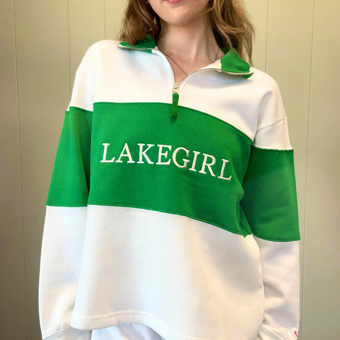Lakegirl White & Green Quarter Zip