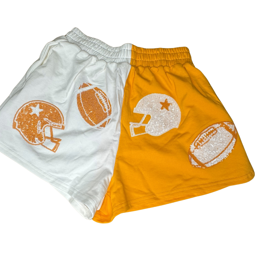 Orange and White Football Color Block Shorts