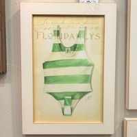 Green Striped Swimsuit Framed Artwork