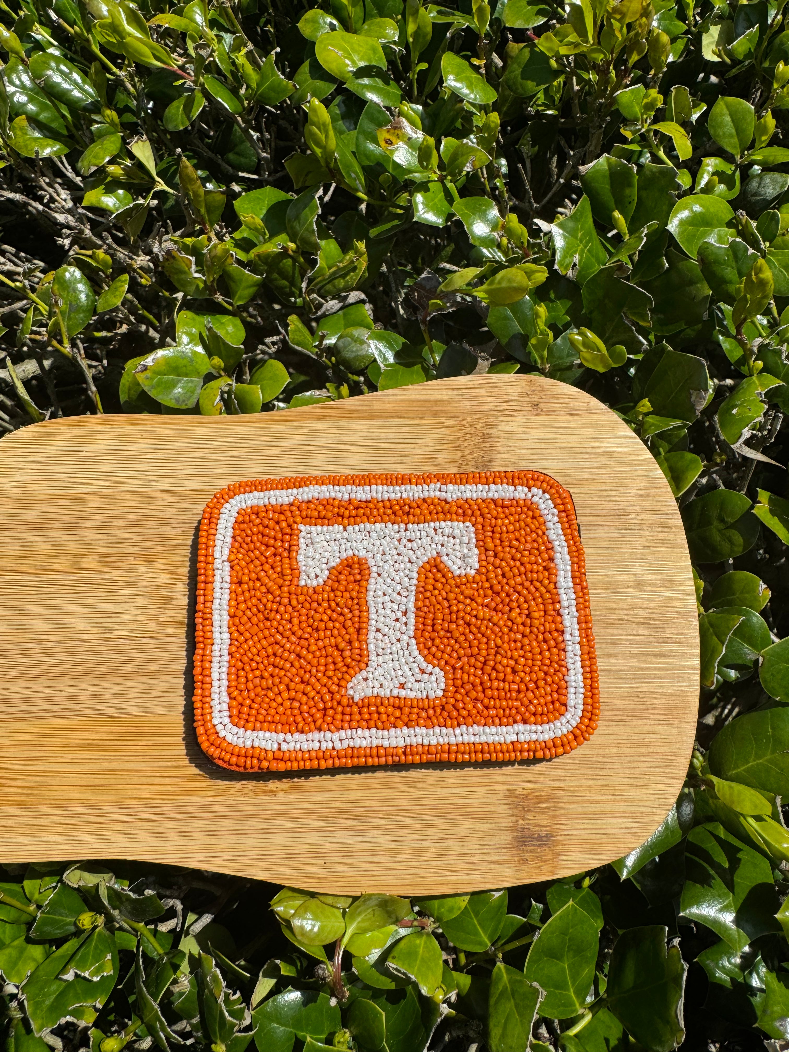 Orange and White Beaded Card Holder