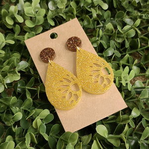 Yellow Flower Teardrop Earrings
