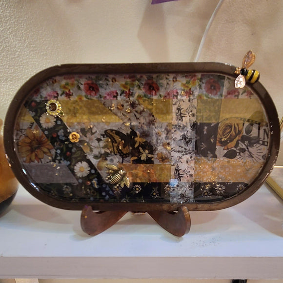 Resin Floral Bee Tray