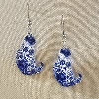 Blue and White Cat Earrings