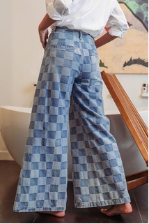 Checker Wide Leg Denim Pants