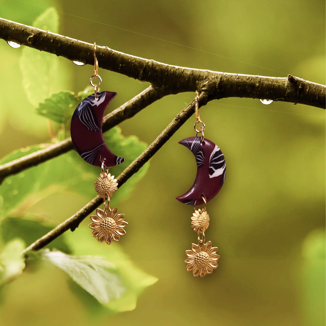 Crescent Sunflower Earrings