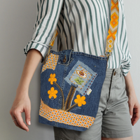 Orange Blossoms Denim Bag