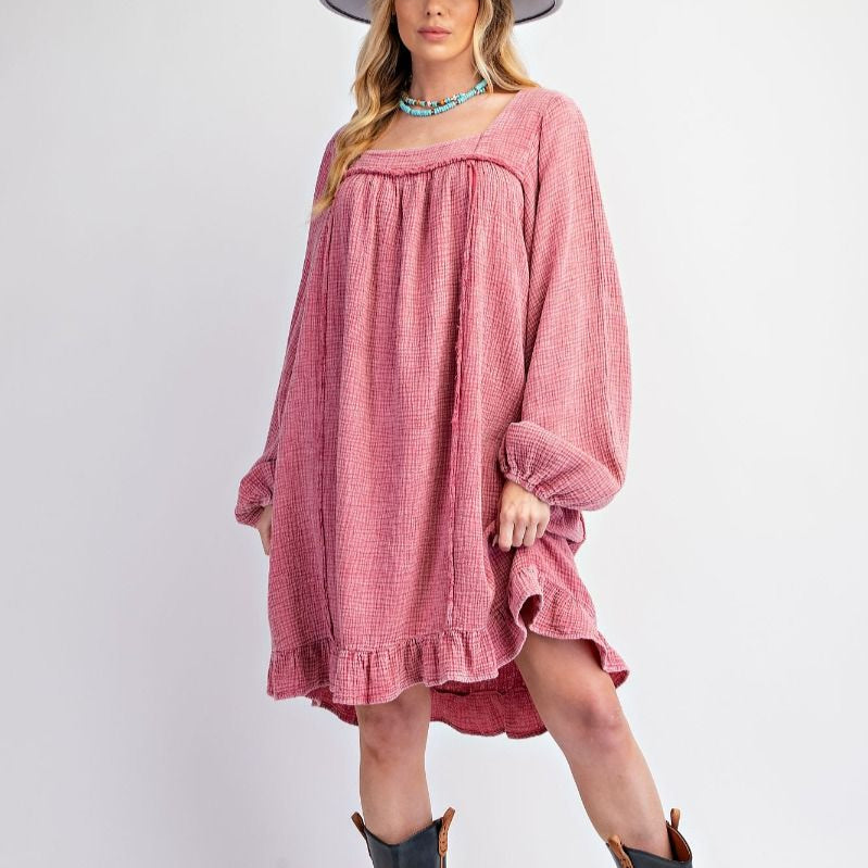 Baby Doll Gauze Ruffle Woven Dress