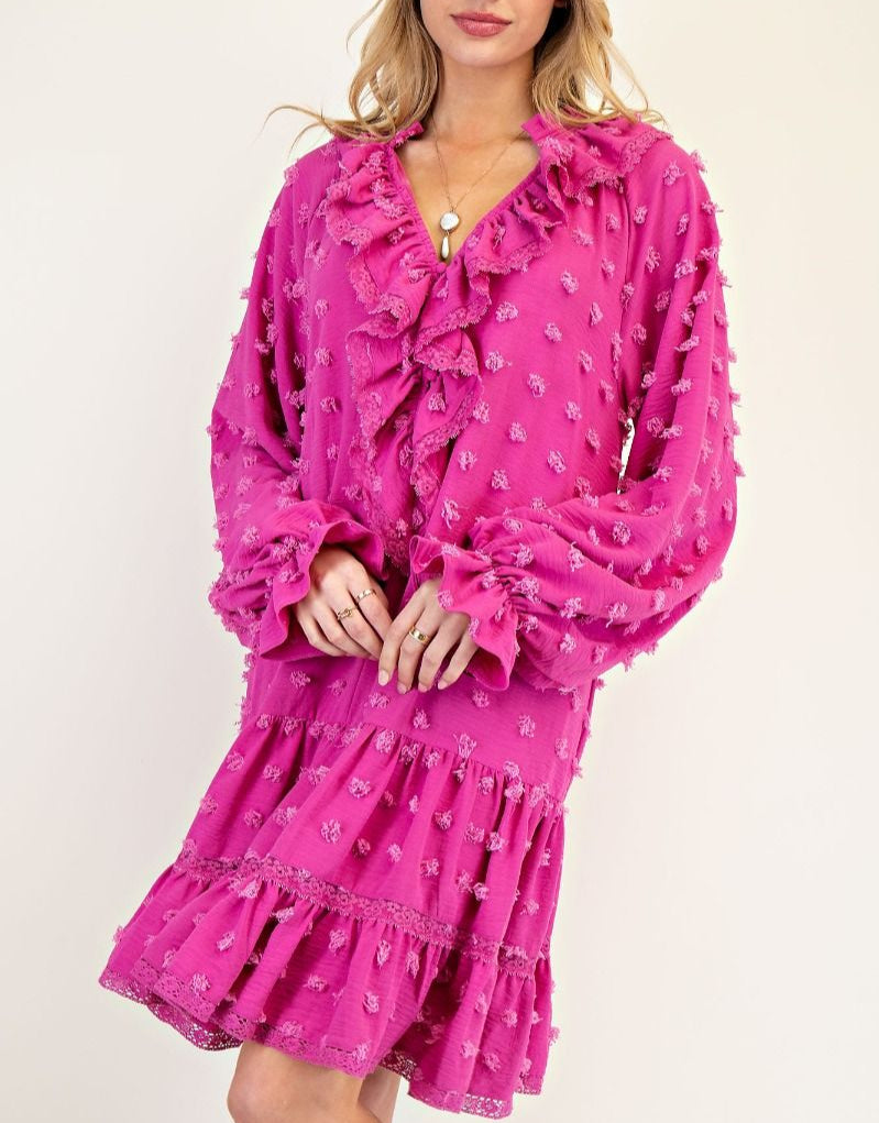 Pom-Pom Chiffon Woven Dress