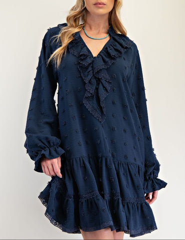 Pom-Pom Chiffon Woven Dress