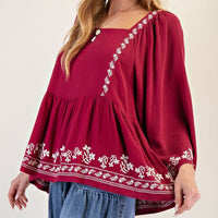Embroidered Baby Doll Woven Top