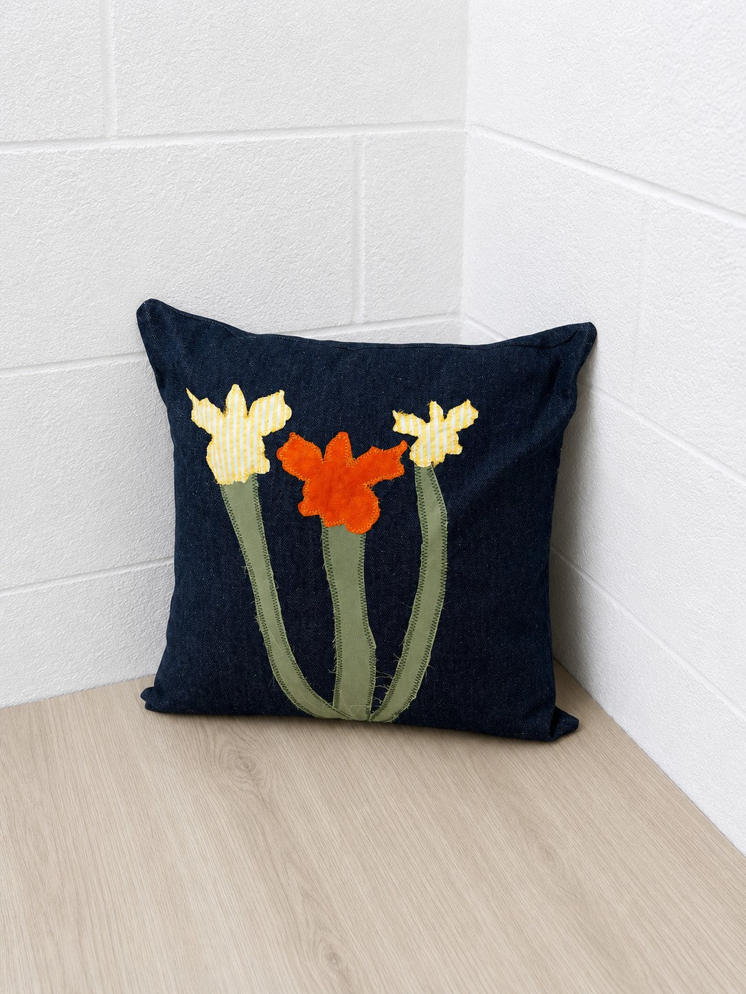 Dark Denim Floral Throw Pillow