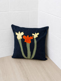 Dark Denim Floral Throw Pillow