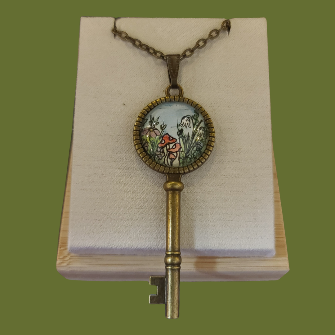 Hand Painted Garden Key Necklace