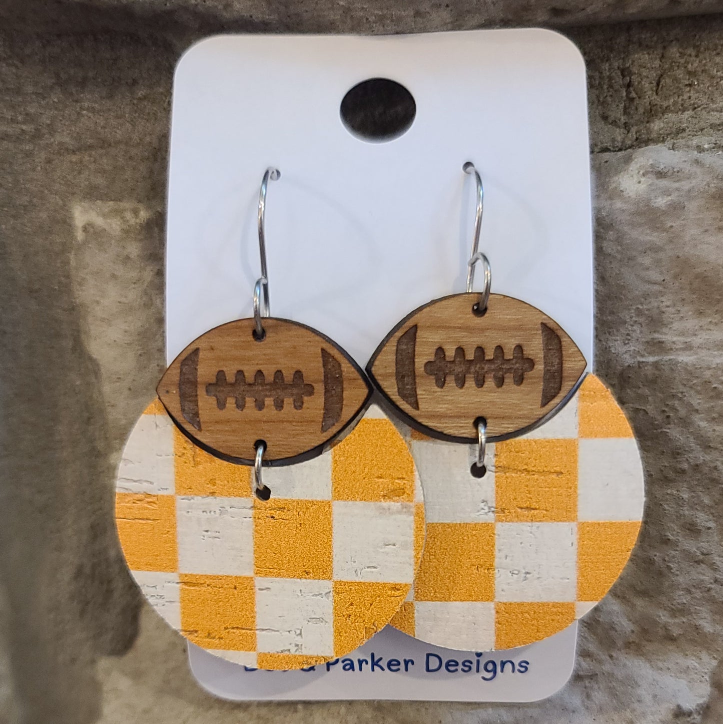 Football Orange & White Earrings