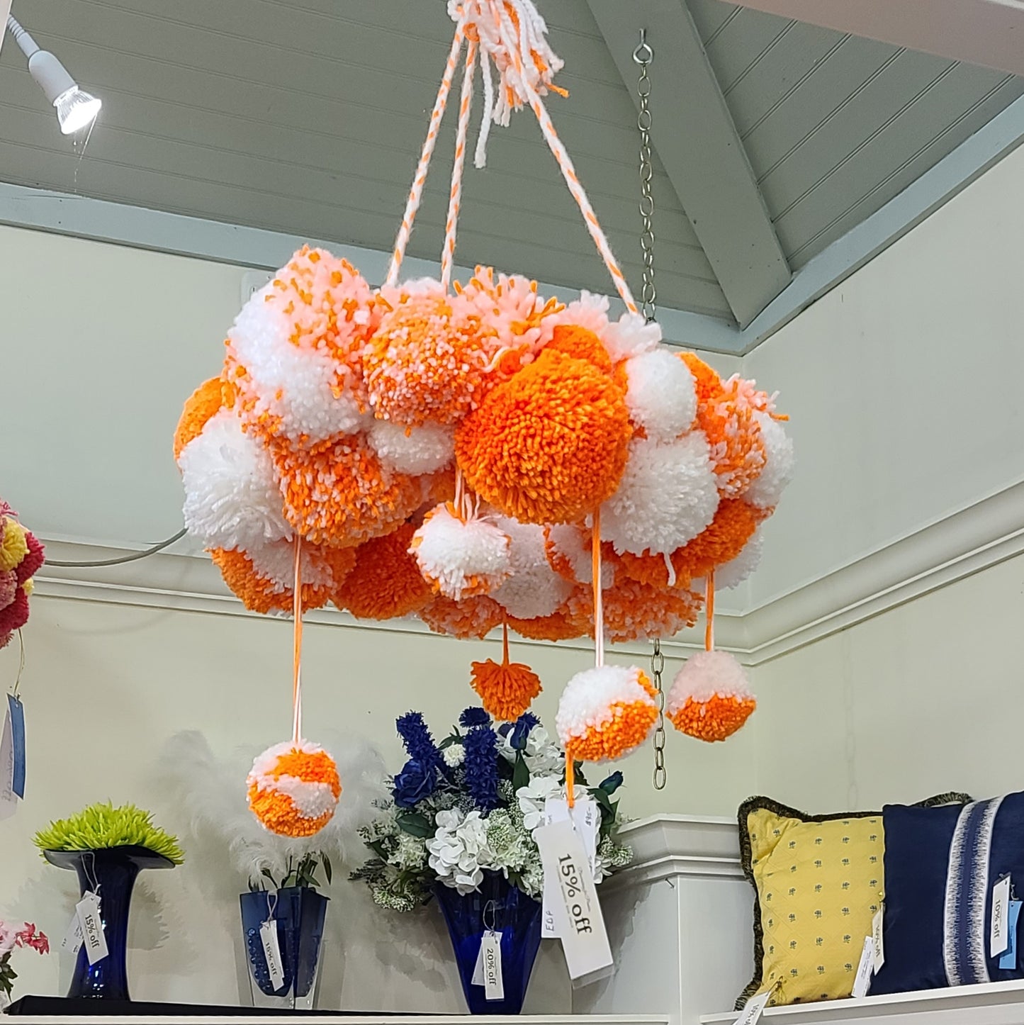 Orange & White Pom Pom Mobile