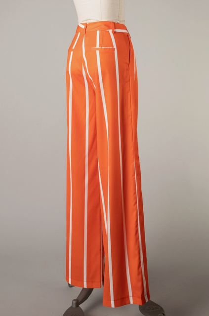 Orange & White Stripe Wide Leg Pants