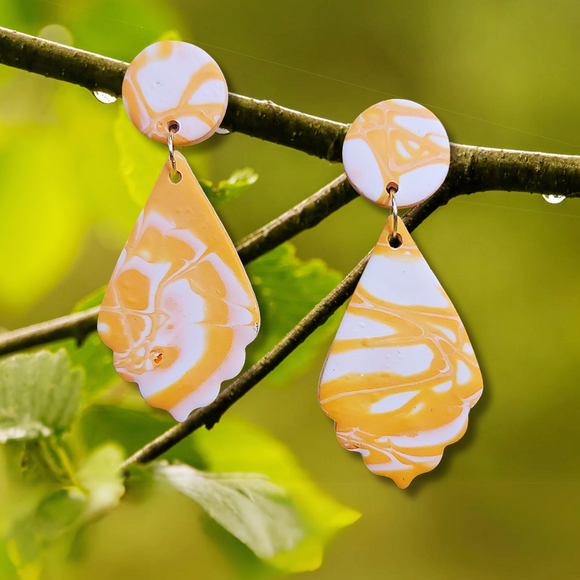 Orange and White Swirl Earrings