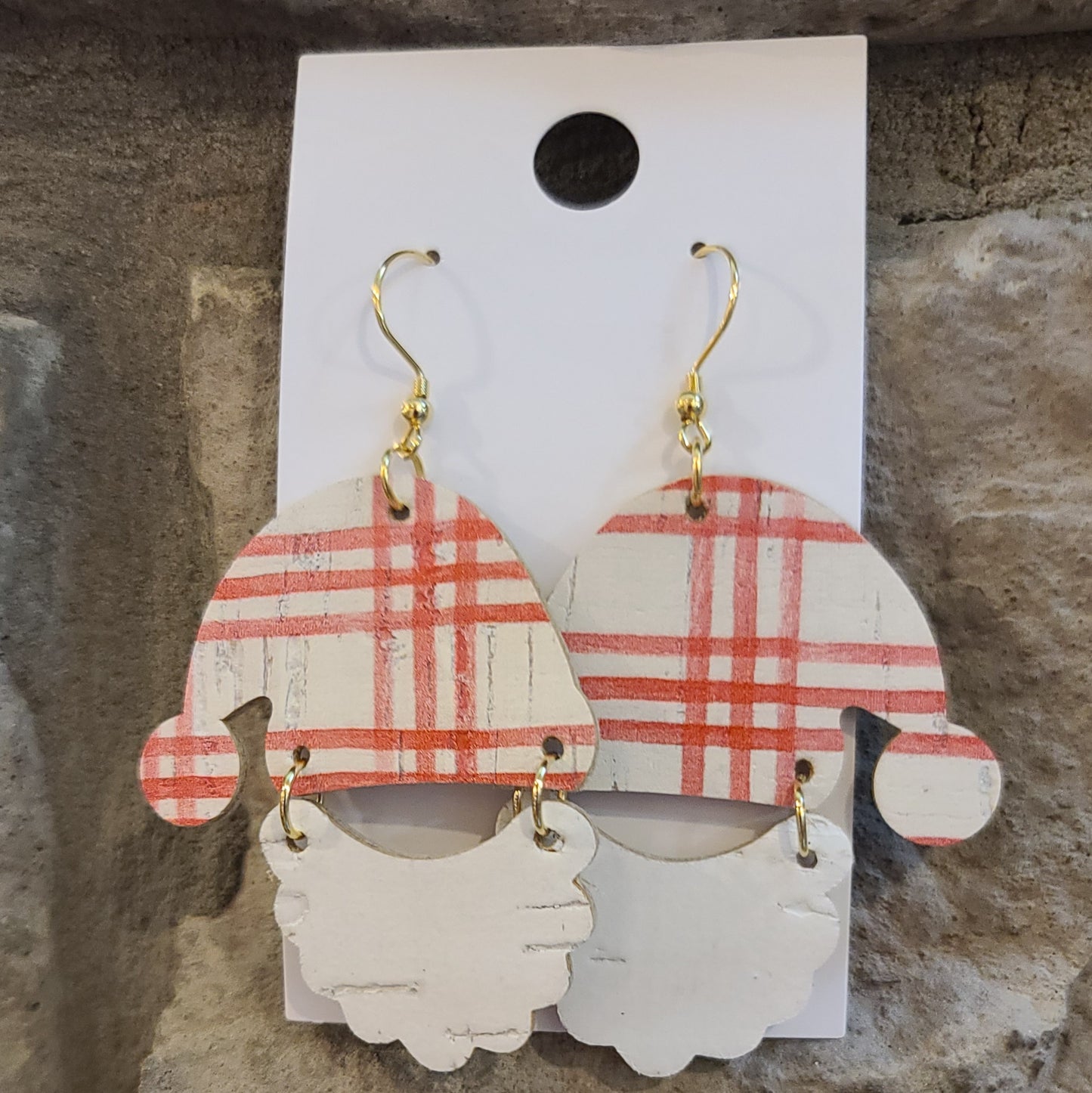 Plaid Hat Santa Earrings