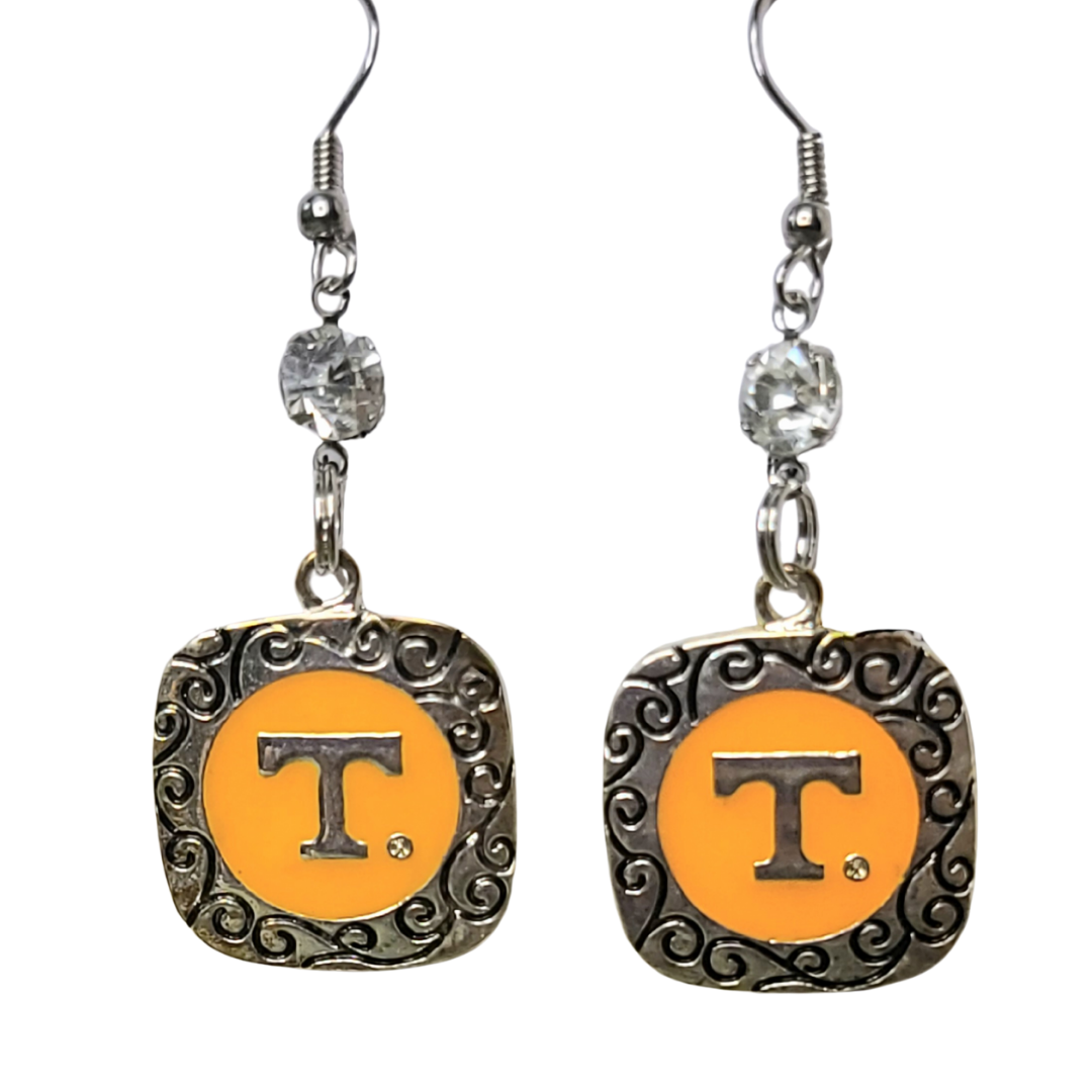 Square Scroll Power T Dangle Earrings