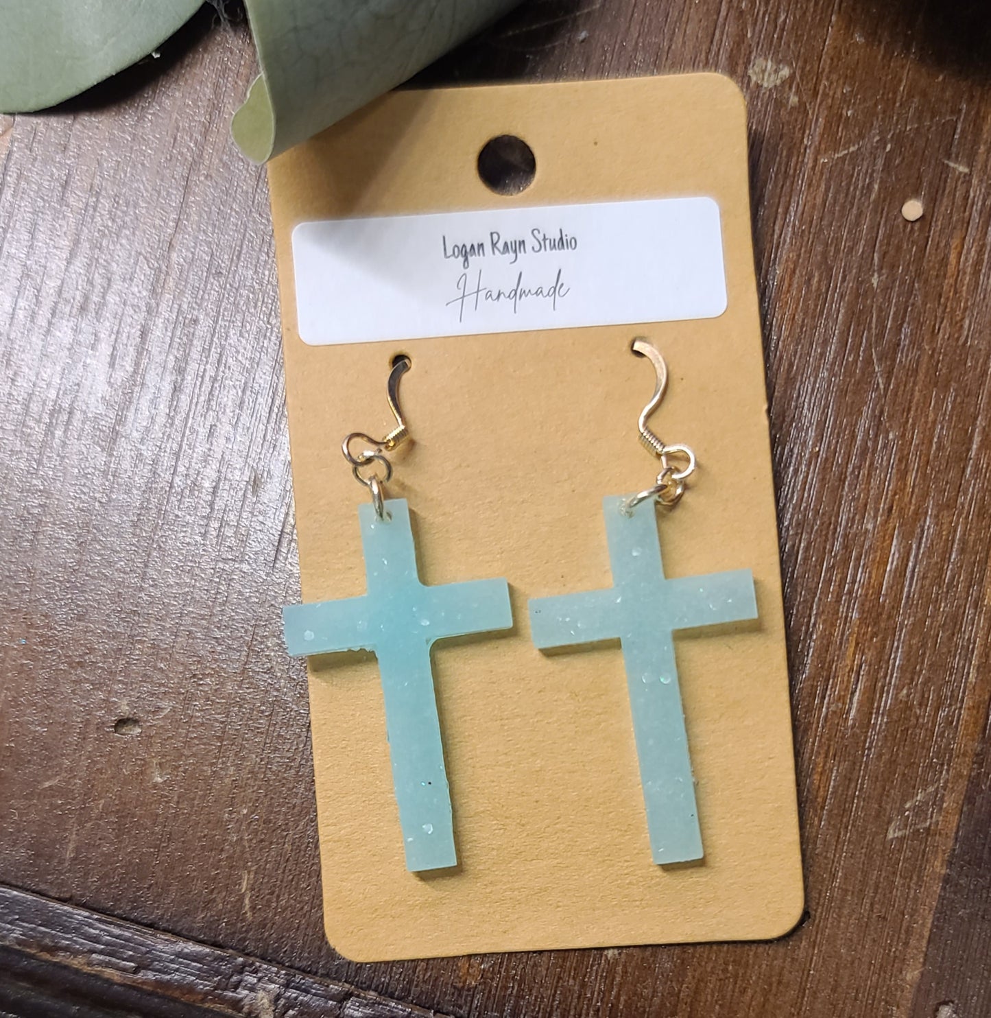 Teal Cross Earrings