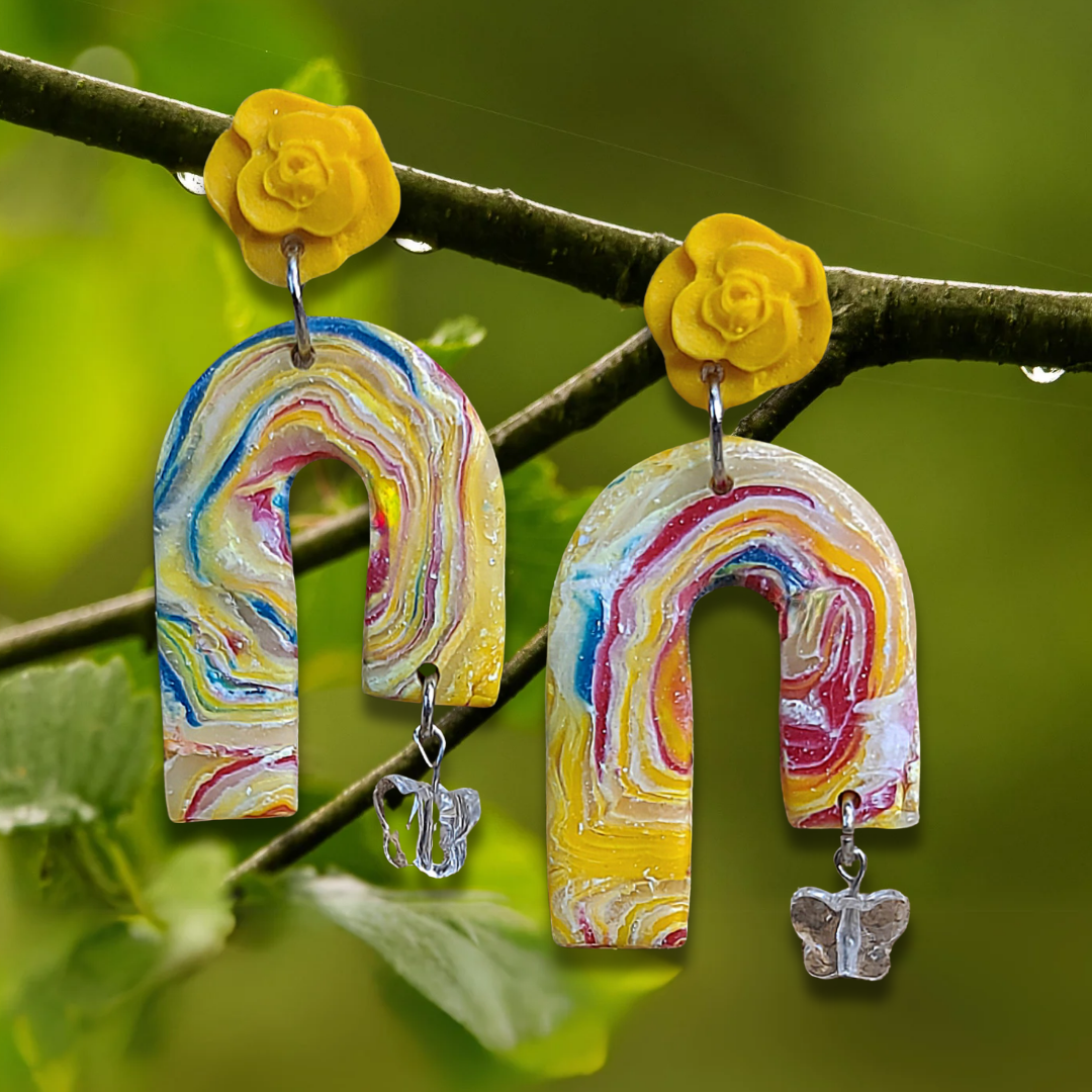 Yellow Rose Swirl Earrings