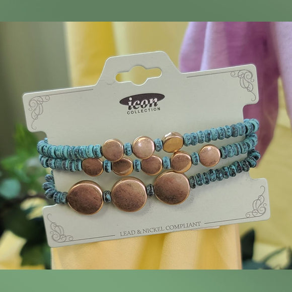 Turquoise and Goldtone Beaded Bracelet Set