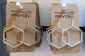 Hammered Gold-Plated and Silver-Plated Hexagon Earrings