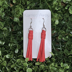 Red Leather Tassel Earrings