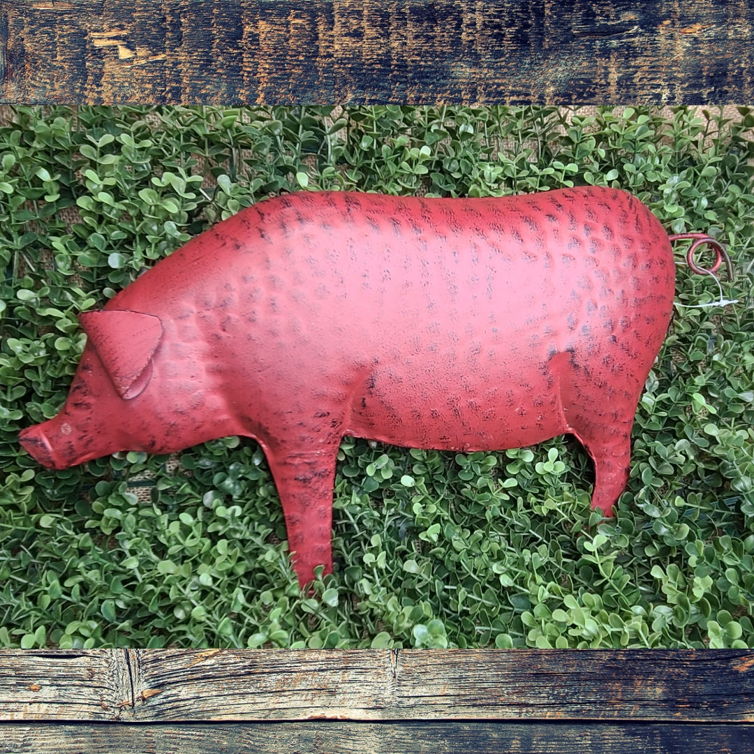 Red Metal Pig Wall Hanging