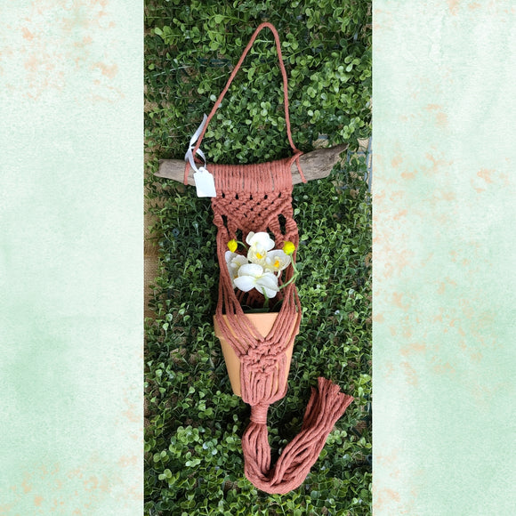 Rust Colored Macrame Plant Holder