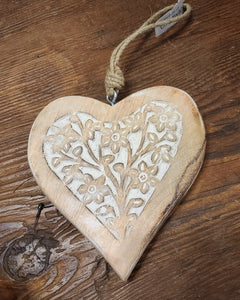 Hanging Carved Wood Heart