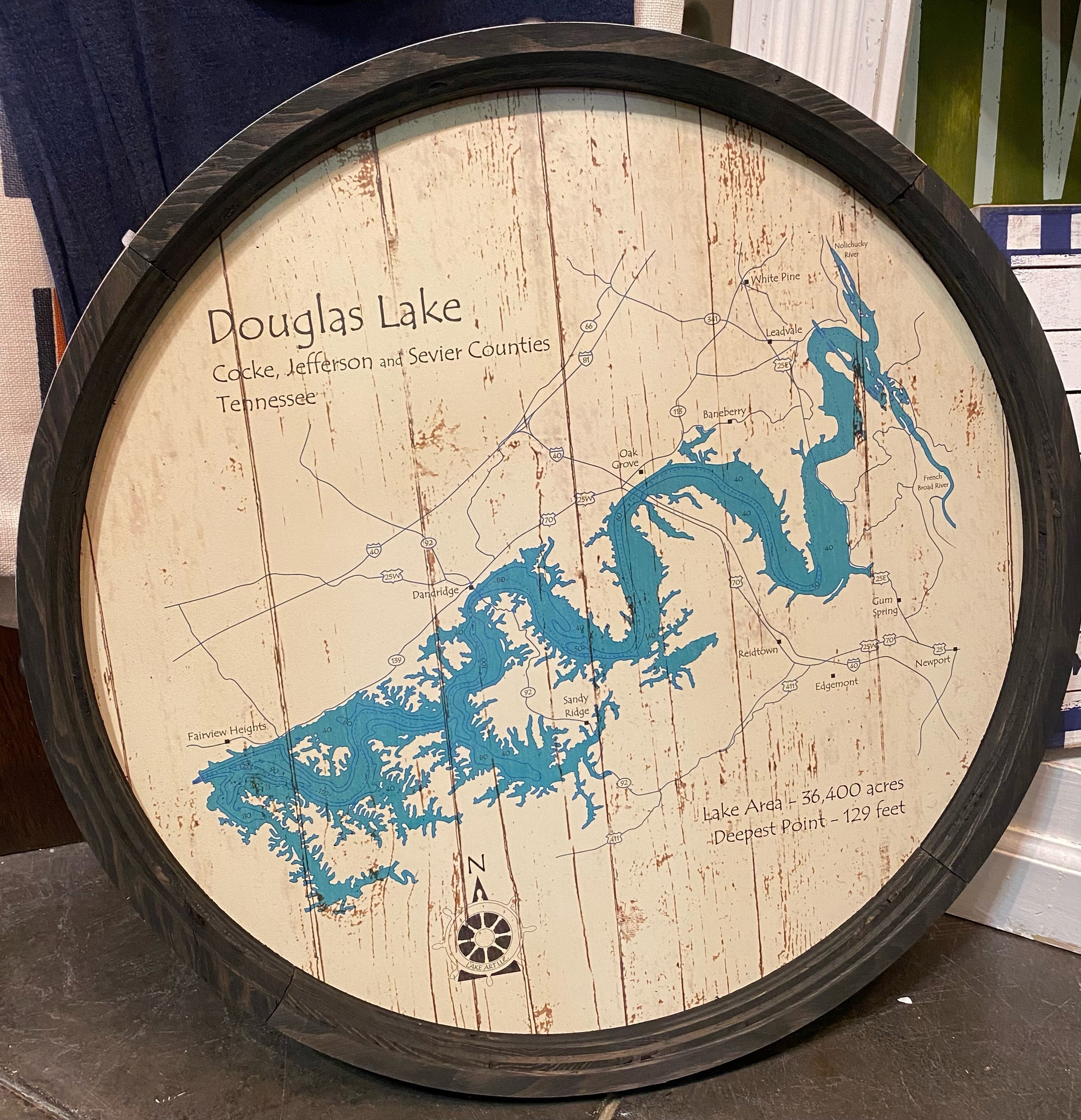 Lake Map Framed On Barrel End