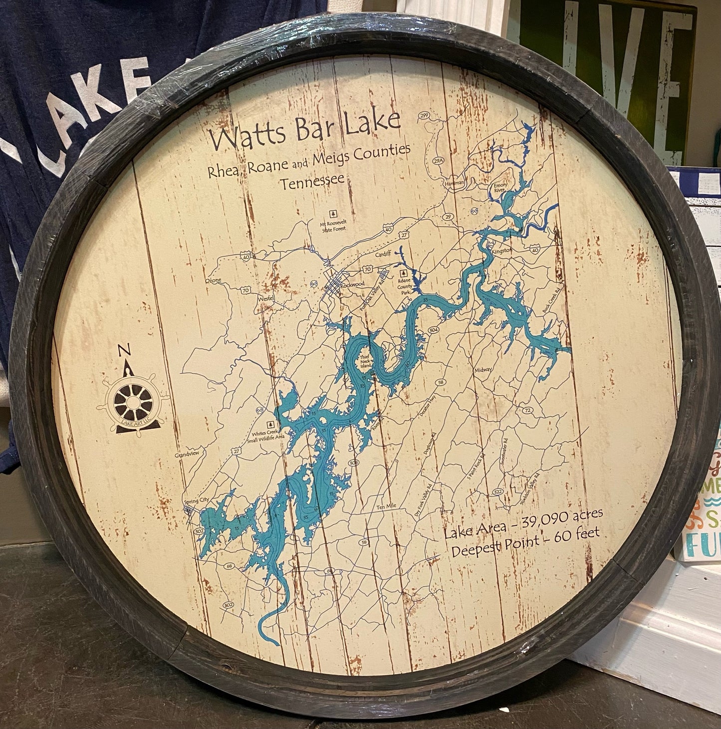 Lake Map Framed On Barrel End